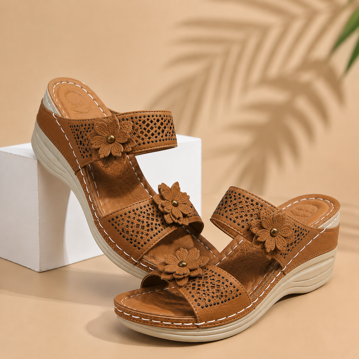 Sandales Compensées à Fleurs